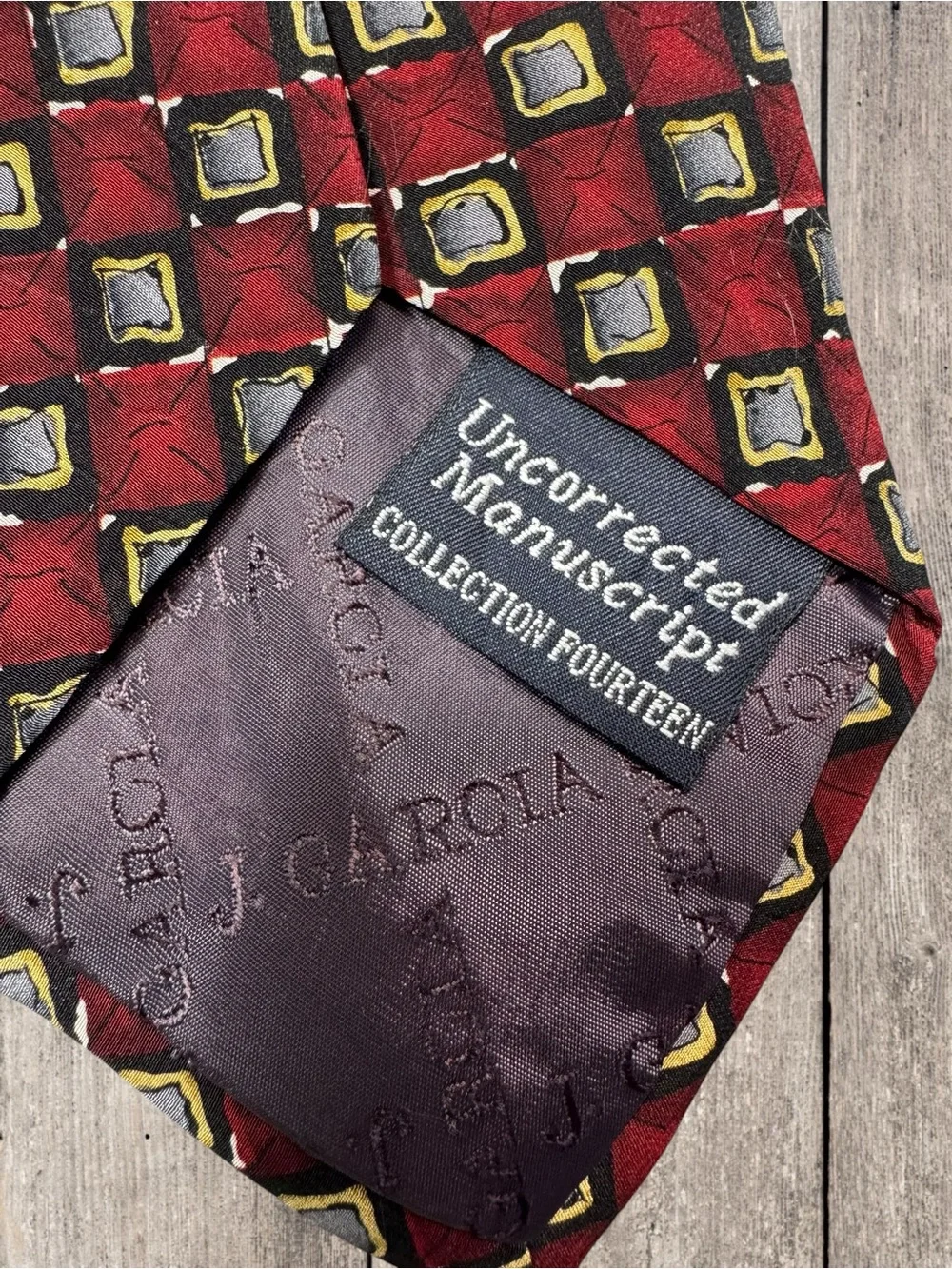Vintage 1996 J. Garcia Burgundy Geometric 100% Silk Tie
